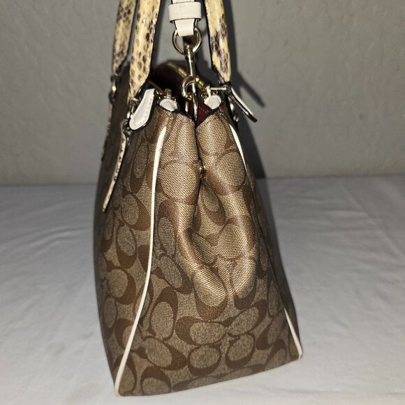 Coach F44956 Surrey Exotic Snake Trim Khaki Signature Carryall Shoulder Satchel - Picture 7 of 16